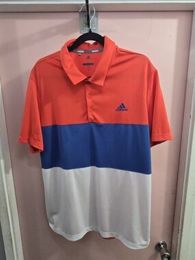 adidas Men's Red, Blue & White Colorblock Polo